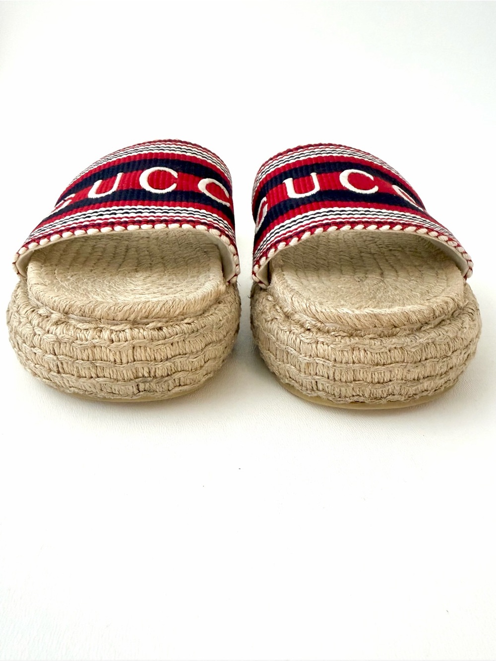 GUCCI | Sabela Web Stripe Logo Espadrille Platform Slides Sandals EU 39 - Picture 5 of 13